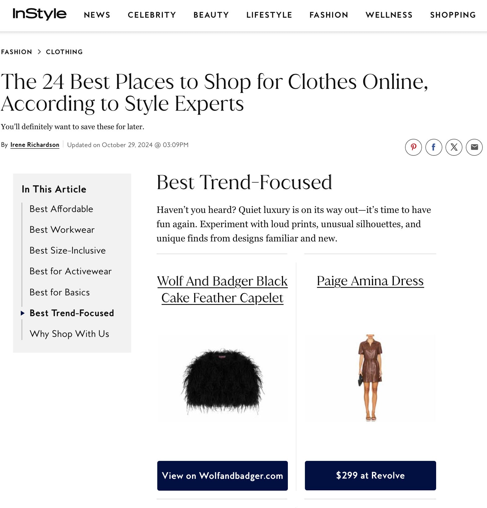 Black Cake's Ultra Feather Capelet x  InStyle's "24 Best Places for Clothing Shopping"