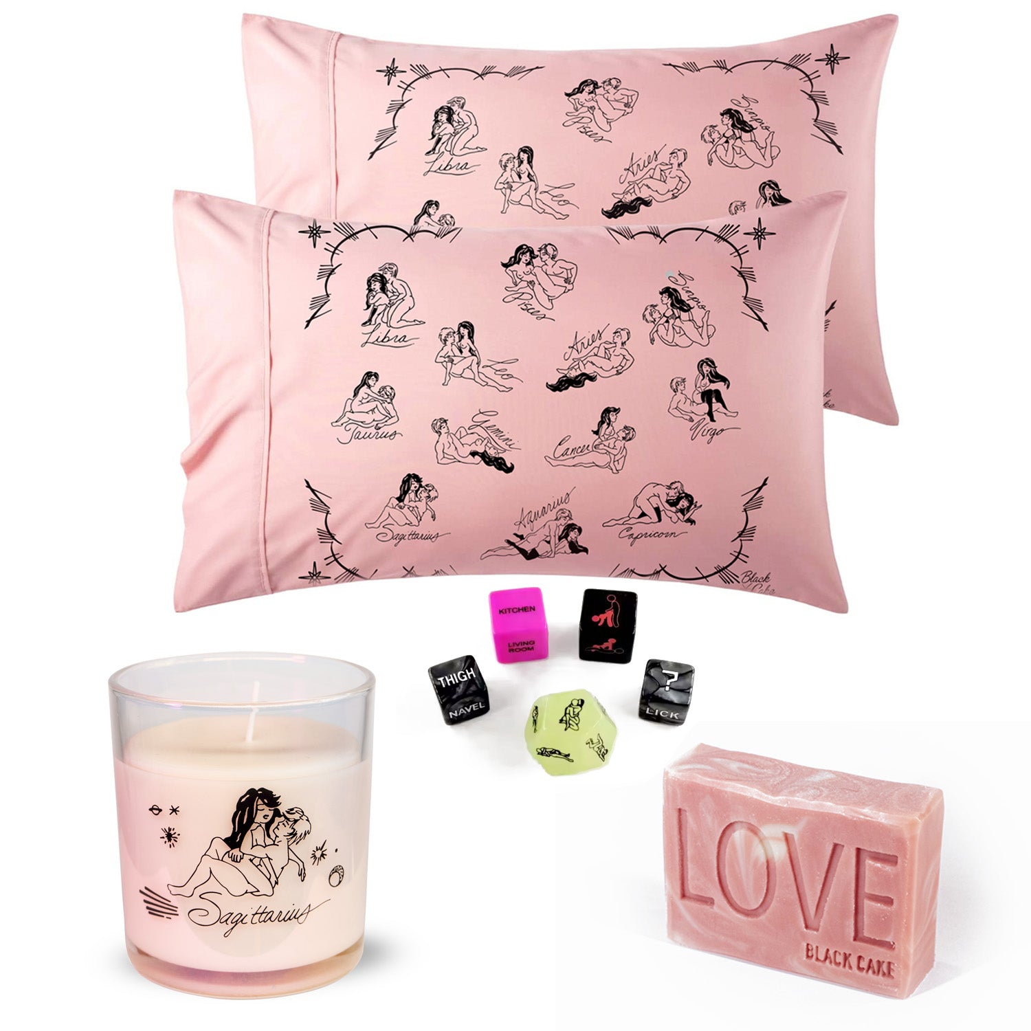 Valentine Day Zodiac Horoscope Love Pillowcase, Soap, Candle Playdate Gift Sets