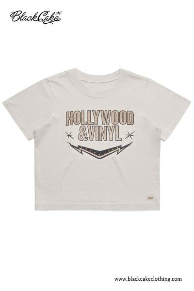 Hollywood & Vinyl Rock N Roll Bling Bling Glitter Crop Tee